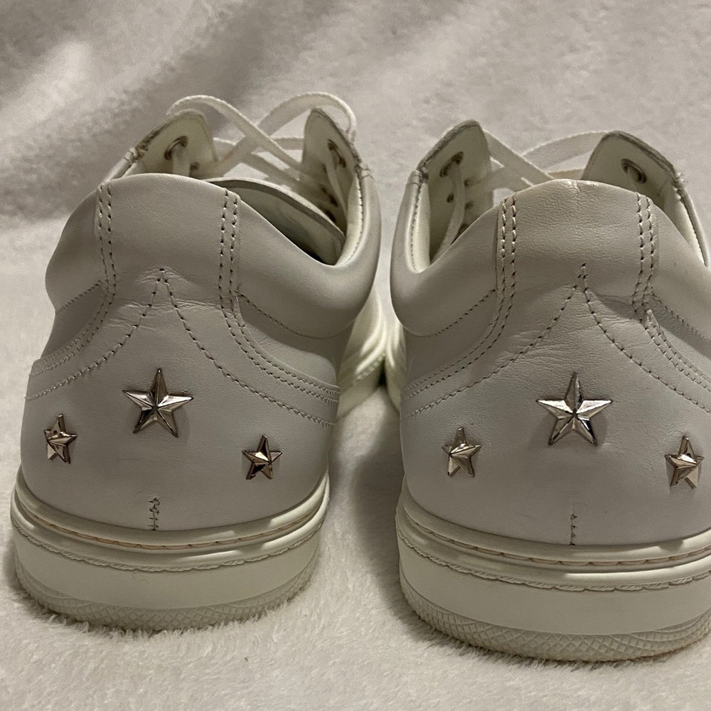 Jimmy Choo Off-White Leather Low-Top Sneakers with Silver Accents - Picture 3 of 11